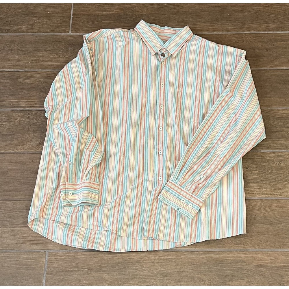 Alan Flusser Mens Shirt Size XXL Button Striped Long Sleeves Cotton Pocket